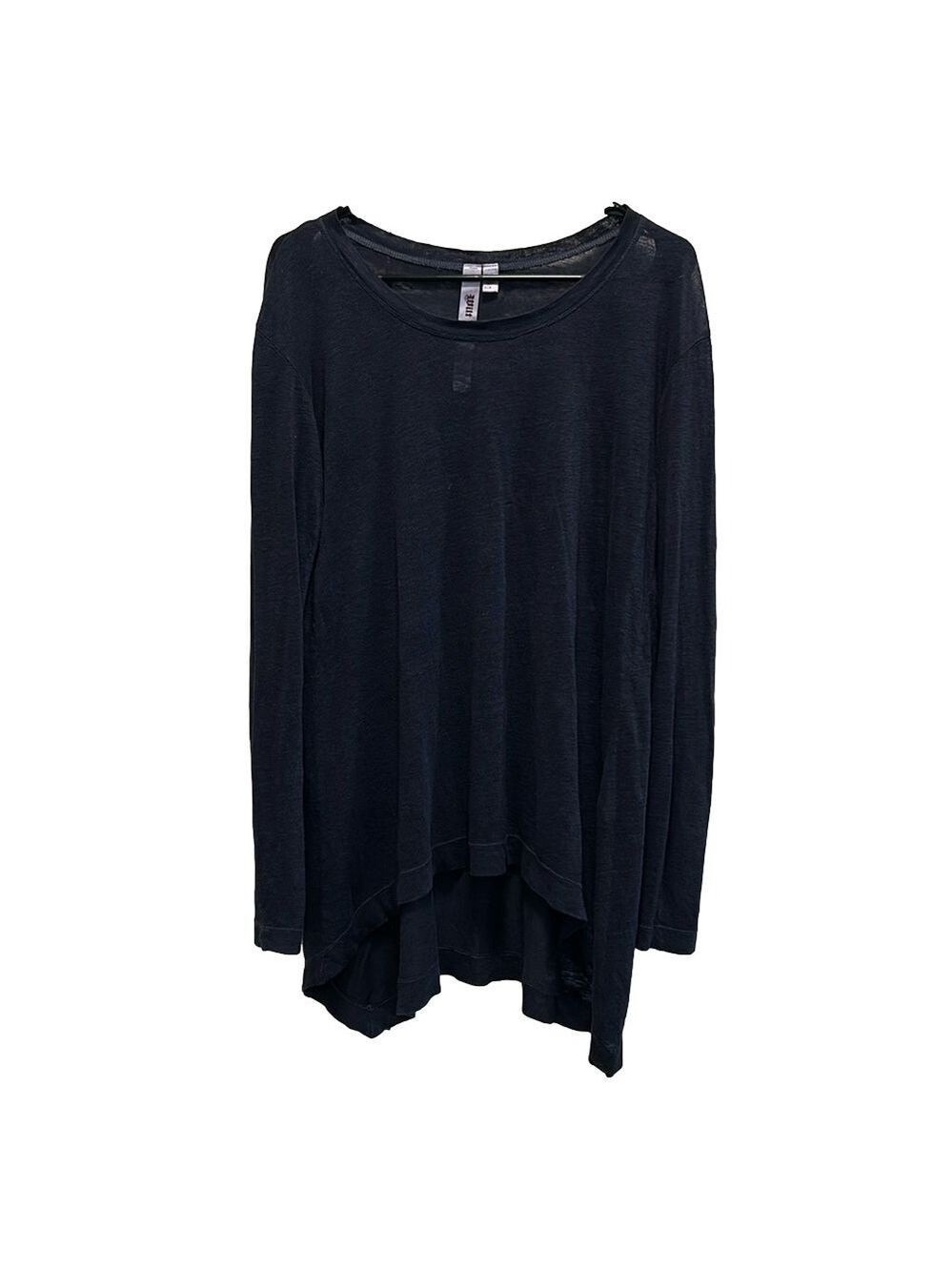 Wilt Navy Blue Linen Long Sleeve Scoop Neck T-Shirt with Longer Back Size Small